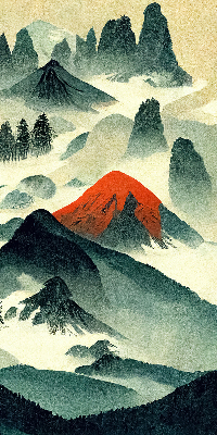 Store enrouleur occultant avec motif montagnes dans le brouillard