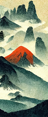 Store enrouleur occultant avec motif montagnes dans le brouillard