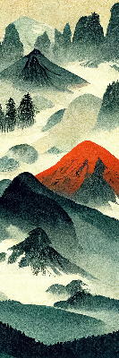 Store enrouleur occultant avec motif montagnes dans le brouillard