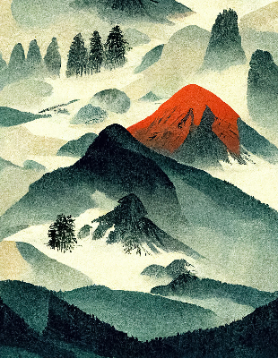 Store enrouleur occultant avec motif montagnes dans le brouillard