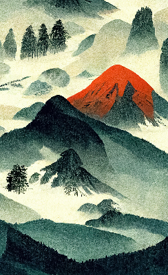 Store enrouleur occultant avec motif montagnes dans le brouillard