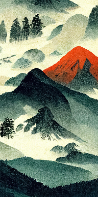 Store enrouleur occultant avec motif montagnes dans le brouillard