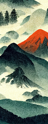 Store enrouleur occultant avec motif montagnes dans le brouillard