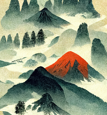 Store enrouleur occultant avec motif montagnes dans le brouillard