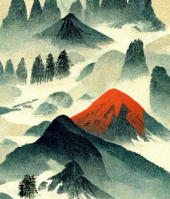 Store enrouleur occultant avec motif montagnes dans le brouillard