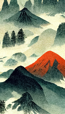 Store enrouleur occultant avec motif montagnes dans le brouillard