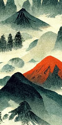 Store enrouleur occultant avec motif montagnes dans le brouillard