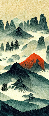 Store enrouleur occultant avec motif montagnes dans le brouillard