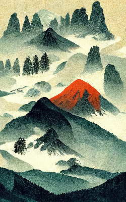 Store enrouleur occultant avec motif montagnes dans le brouillard