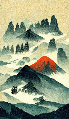 Store enrouleur occultant avec motif montagnes dans le brouillard