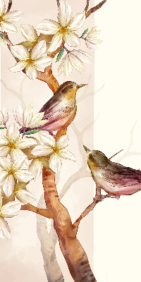 Store enrouleur occultant avec motif d’oiseaux sur un arbre fleuri