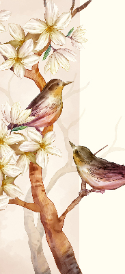 Store enrouleur occultant avec motif d’oiseaux sur un arbre fleuri