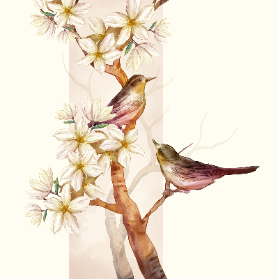 Store enrouleur occultant avec motif d’oiseaux sur un arbre fleuri