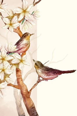 Store enrouleur occultant avec motif d’oiseaux sur un arbre fleuri