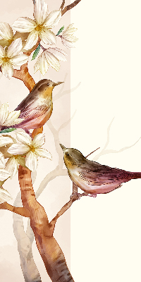 Store enrouleur occultant avec motif d’oiseaux sur un arbre fleuri