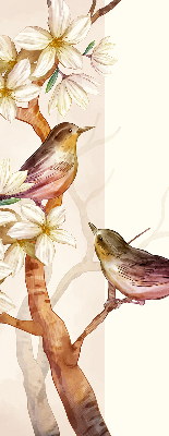 Store enrouleur occultant avec motif d’oiseaux sur un arbre fleuri