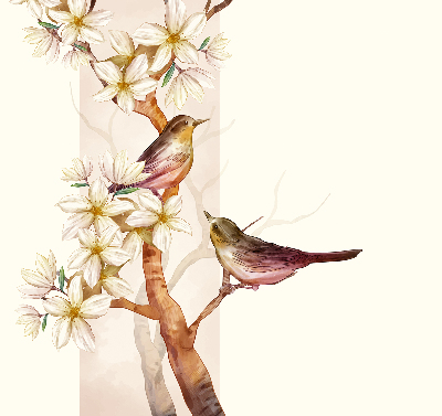 Store enrouleur occultant avec motif d’oiseaux sur un arbre fleuri