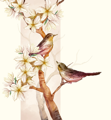 Store enrouleur occultant avec motif d’oiseaux sur un arbre fleuri