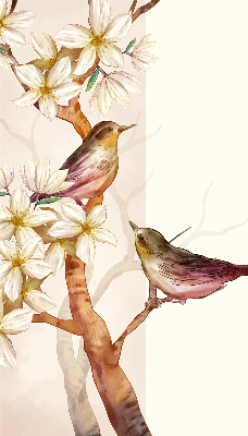 Store enrouleur occultant avec motif d’oiseaux sur un arbre fleuri