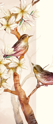 Store enrouleur occultant avec motif d’oiseaux sur un arbre fleuri
