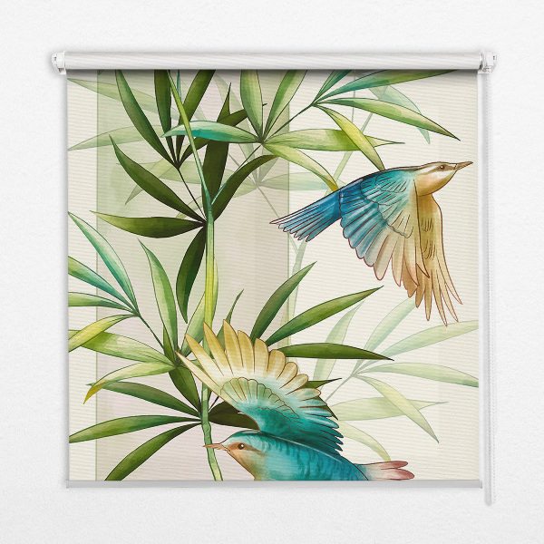 Store enrouleur occultant avec motif d'oiseaux dans les feuilles