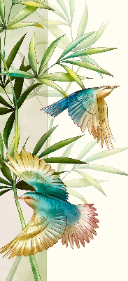 Store enrouleur occultant avec motif d'oiseaux dans les feuilles