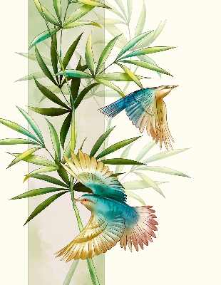 Store enrouleur occultant avec motif d'oiseaux dans les feuilles