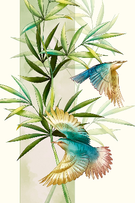 Store enrouleur occultant avec motif d'oiseaux dans les feuilles