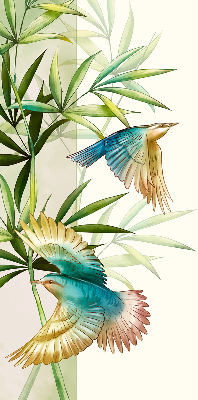Store enrouleur occultant avec motif d'oiseaux dans les feuilles