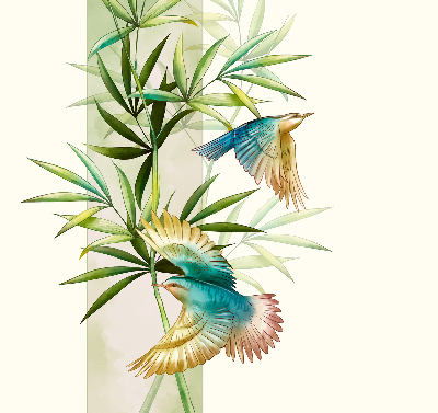 Store enrouleur occultant avec motif d'oiseaux dans les feuilles