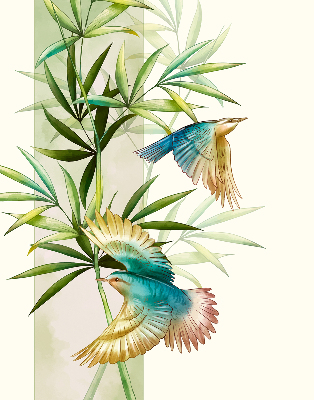Store enrouleur occultant avec motif d'oiseaux dans les feuilles