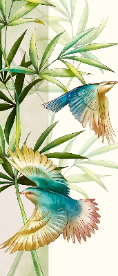Store enrouleur occultant avec motif d'oiseaux dans les feuilles