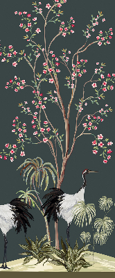 Store occultant fenêtre avec motif d’oiseaux près du rosier