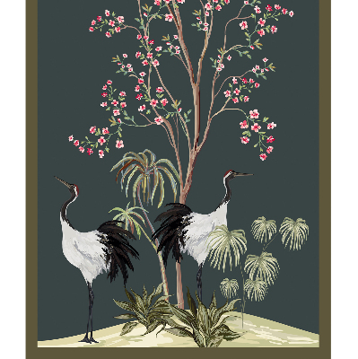 Store occultant fenêtre avec motif d’oiseaux près du rosier