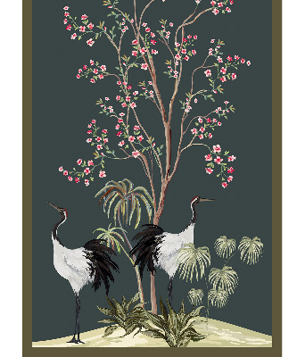 Store occultant fenêtre avec motif d’oiseaux près du rosier