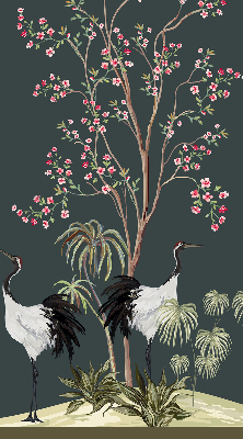 Store occultant fenêtre avec motif d’oiseaux près du rosier