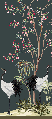 Store occultant fenêtre avec motif d’oiseaux près du rosier
