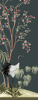 Store occultant fenêtre avec motif d’oiseaux près du rosier