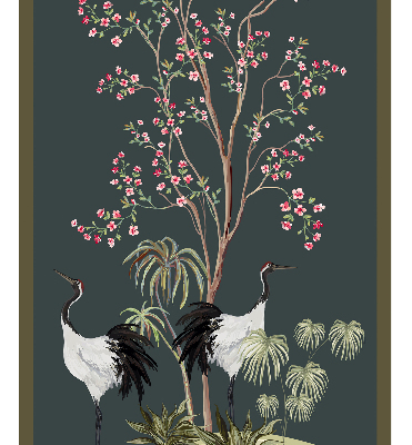 Store occultant fenêtre avec motif d’oiseaux près du rosier