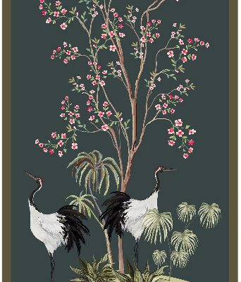 Store occultant fenêtre avec motif d’oiseaux près du rosier