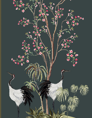 Store occultant fenêtre avec motif d’oiseaux près du rosier