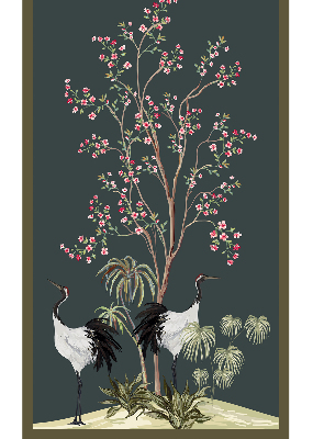 Store occultant fenêtre avec motif d’oiseaux près du rosier