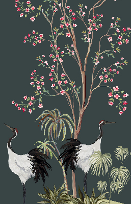 Store occultant fenêtre avec motif d’oiseaux près du rosier
