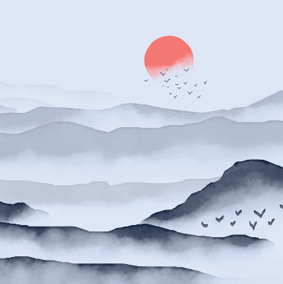Store fenêtre intérieur dans le motif Montagnes dans le brouillard