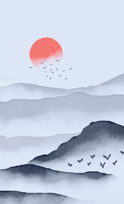 Store fenêtre intérieur dans le motif Montagnes dans le brouillard