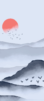 Store fenêtre intérieur dans le motif Montagnes dans le brouillard