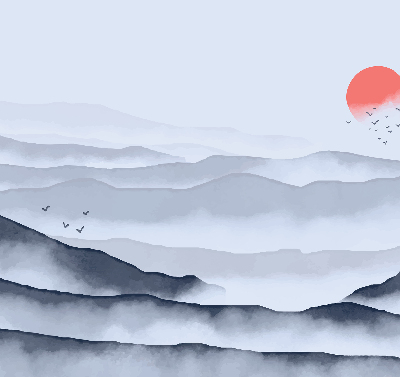 Store fenêtre intérieur dans le motif Montagnes dans le brouillard