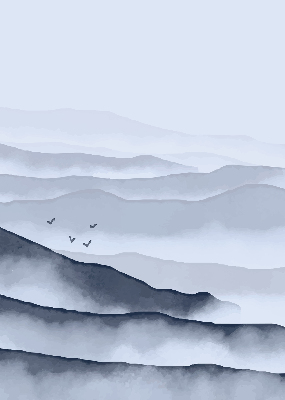 Store fenêtre intérieur dans le motif Montagnes dans le brouillard