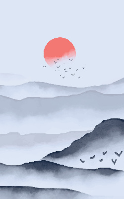 Store fenêtre intérieur dans le motif Montagnes dans le brouillard