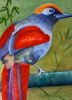 Store enrouleur occultant avec motif d’un oiseau sur une branche